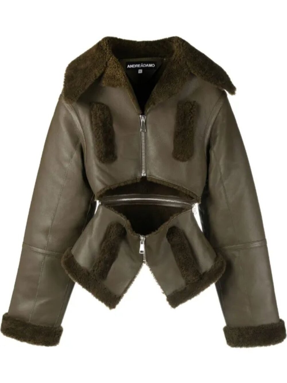 ANDREĀDAMO CUT-OUT SHEARLING-TRIM LEATHER JACKET SIZE MEDIUM NWT